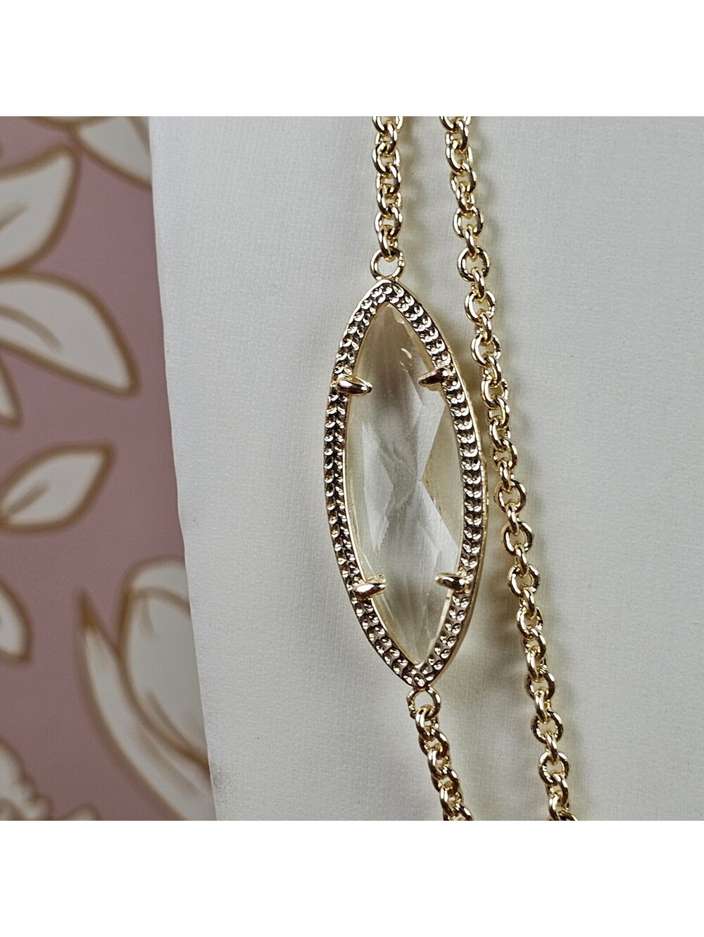 Kendra Scott Elisa Long Clear Crystal Gold Tone Pendant Necklace 38" - Picture 5 of 13
